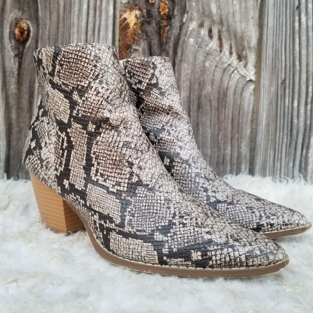 Snake Print Ankle Boots Lulus x Matisse Spirit Size 7.5 Brown Side Zip Bootie